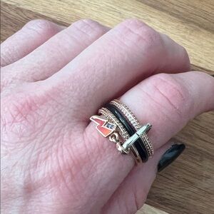 Pandora Gold and Black Lightning Charm Rings